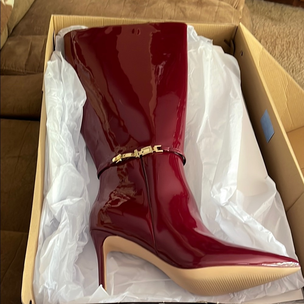 Shoe Dazzle Red Heeled Boots with Stiletto